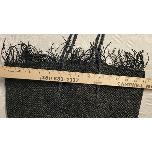 Woven Black Handbag Purse 100% Paper Black Frayed Beach Bag Snap Closed Zip... - Picture 10 of 15
